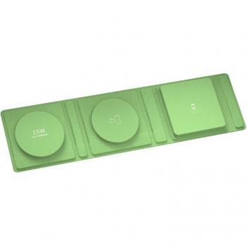 Base de carga plegable portátil DAM en elegante cuero con tecnología Magsafe 15W + Qi 5W + SmartWatch 3W