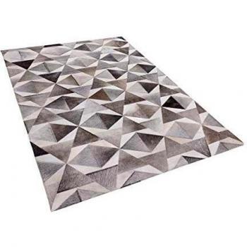 Alfombra de Piel de Vacuno Gris 140 x 200 cm Patchwork Geométrica Rectangular Moderna Alaka