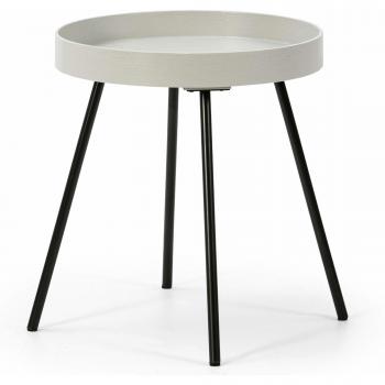 VS Venta-stock Mesa Auxiliar Mesa de Centro Redonda Sentora con Tapa de Madera en Gris Claro y Patas metálicas en Color Negro Mate/DIAMETRO: 40 cm
