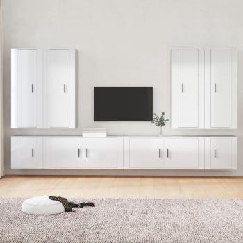 Set de muebles de TV 8 piezas madera contrachapada blanco brillo Vidaxl