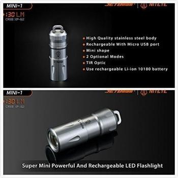 JETBeam Super Mini 1.61 pulgadas linterna de LED Cree XP-G2 130LM USB carga EDC linterna con collar 10180 batería y Cable USB