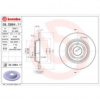 Disco de freno BREMBO 08.D864.11, completo, 1 pieza