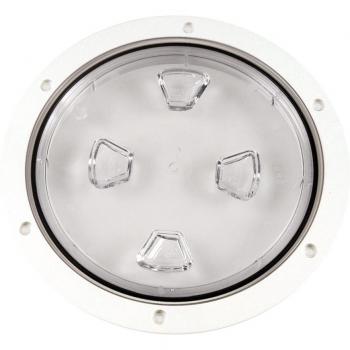 Beckson DP80-W-C 8 Inch Clear Center Screw Out Deck Plate White 8.5 Inch Cut
