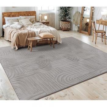 Alfombra Moderna Boho Chic Geométrica 200x280 cm, Pelo Corto, Color Gris 7