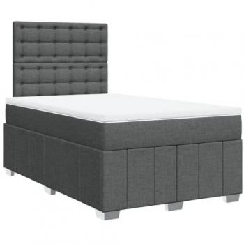 Cama box spring con colchón de muelles en tela gris oscuro 120x200 cm