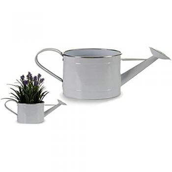 Macetero Regadera Decorativa de Metal Blanco y Plateado 35,5 x 15,7 x 18 cm