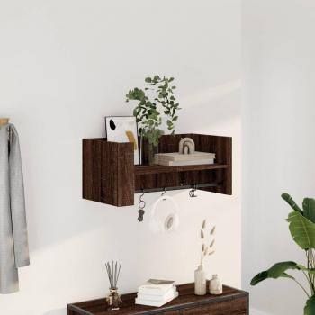 Estantería de pared de madera multicapa en color roble marrón, dimensiones 70,5x35x30,5 cm