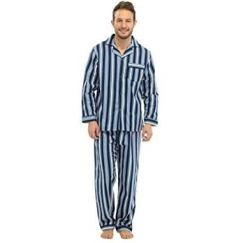 Hombre Largo Tradicional Pijama 2 piezas clásico set Hospital Top + pantalones ropa de dormir pijamas tamaño S - XXL azul Marino Raya Large