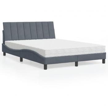 Cama con colchón terciopelo gris oscuro 140x200 cm