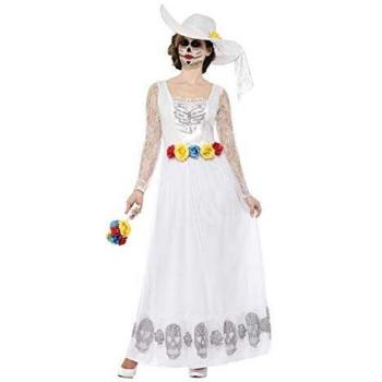 Smiffys Disfraz de Esqueleto de Novia del día de Muertos, Blanco, con Vestido, Sombrero