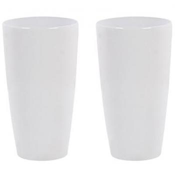 Conjunto de 2 macetas altas redondas de mezcla de piedra blanca brillante para interior y exterior 32 cm