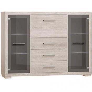 Vitrina Stanton E105 con Cajones y Puertas, 110x148x41cm, Roble Santana