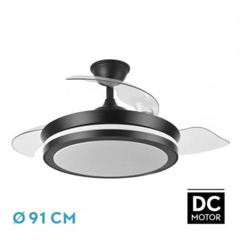 Ventilador de techo con motor DC modelo Esparta S acabado negro LED 72W 6120 lúmenes con 3 temperaturas regulables y memoria de color, mando a distancia incluido con temporizador