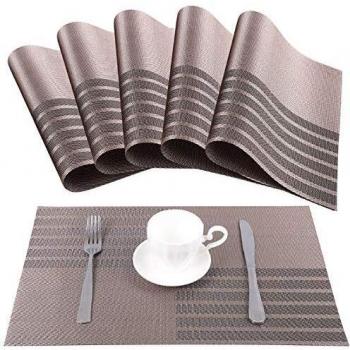 Amazon Brand – Eono 6 Manteles Individuales de PVC Antideslizantes, Repelen la Suciedad y Lavables, Respetuosas con el Medio Ambiente