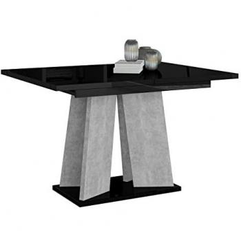 Mesa de comedor extensible Goodyear 107, Aglomerado laminado, dimensiones 120 x 90 x 75 cm, color negro brillante con hormigón