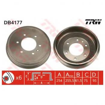 Tambor de freno TRW DB4177, 2 unidades, trasero, alta calidad