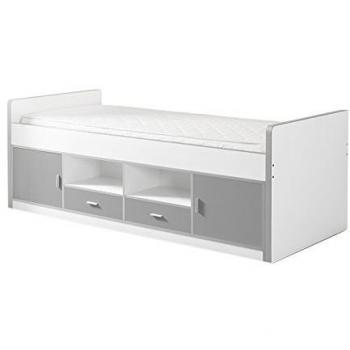 Cama infantil multifuncional 90x200 cm con almacenamiento en madera blanca y gris Bonny