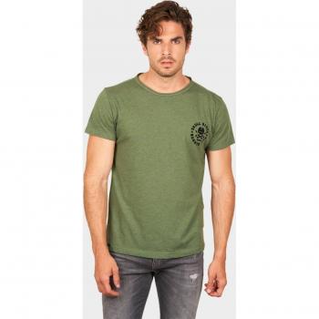 Camiseta de hombre Skull Rider Born to ride faster de algodón orgánico en color verde oscuro