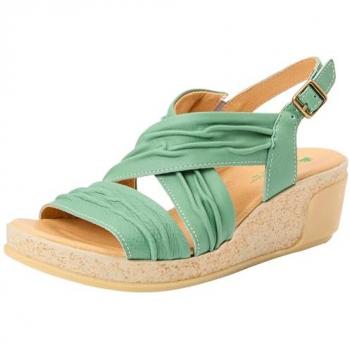 Sandalias de Piel para Mujer El Naturalista N5117 Leaves Azul Verdoso con Cuña de 5,5 cm y Hebilla Casual