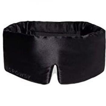 DROWSY Black Jade Silk Sleep Mask. Face-Hugging, Padded Silk Cocoon for Deep Sleep Therapy in Total Darkness.