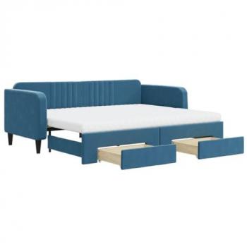 Sofá cama nido con cajones terciopelo azul 90x200 cm