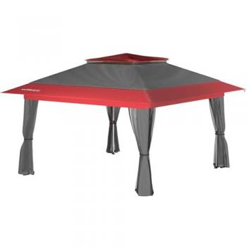 Carpa Plegable Gris Rojo 4x4 m con Protección contra Mosquitos, Impermeable y UV 50+ para Fiestas en Jardín Exterior