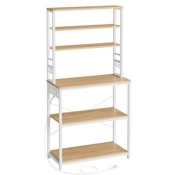 Estante de cocina ajustable con 6 estantes, 6 ganchos y 4 tomas integradas - Estructura de acero 40 x 80 x 167 cm - HELLOSHOP26