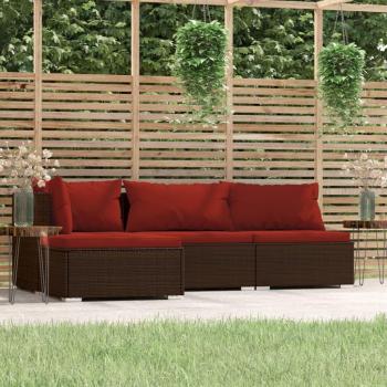 4 Piece Brown Poly Rattan Garden Lounge Set with Cushions