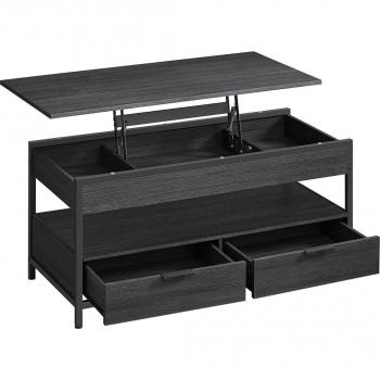 Mesa de Centro Elevable con Almacenamiento y Cajones, Compartimentos Ocultos y Estante Abierto, Marrón Rústico y Negro