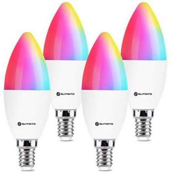Slitinto Bombilla Inteligente WiFi LED E14, Compatible con Alexa y Google Home, RGBCW Regulable en color, Control Remoto, Control por Voz, 5W equivalente a 40W, No Requiere Concentrador, 4 Pcs