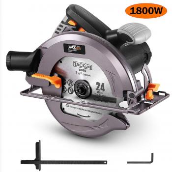 Sierra Circular, Tacklife 1800W 4700RPM Sierra Circular con 190mm Hoja de 24T, Corte 63mm