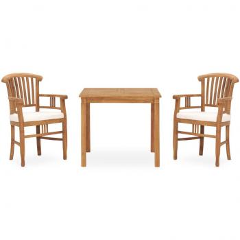 Set de almuerzo de jardín de 3 piezas con cojines de madera de teca