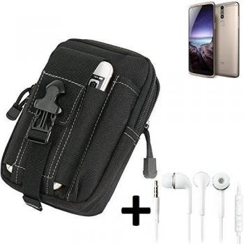 Bolsa del cinturón / funda para ZTE Axon Mini, negro + auriculares | compartimientos adicionales con el espacio para el banco de la energía, disco duro, etc. - K-S-Trade