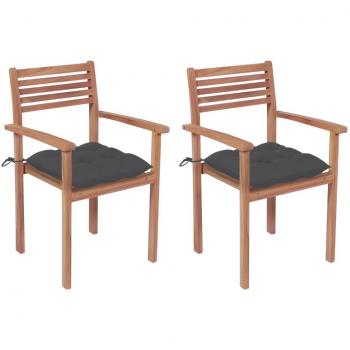 vidaXL Sillas de jardín 2 uds madera de teca con cojines