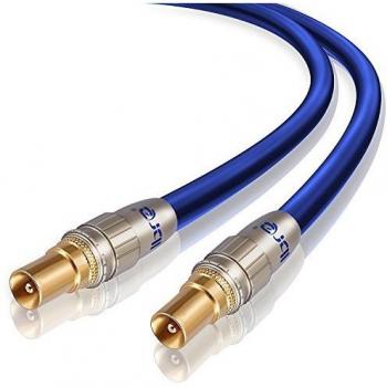 IBRA - 20m Cable de Antena HDTV Premium | Cable coaxial HDTV/Full HD | coaxial Macho en coaxial Macho | UHF/RF/TDT | contactos Dorados | Azul