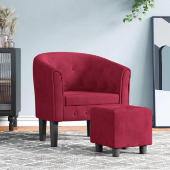 Sillón Cabriolet con reposapiés de terciopelo rojo vino