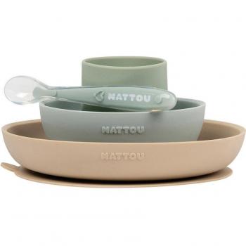 Nattou - Vajilla 4 piezas de silicona con vaso