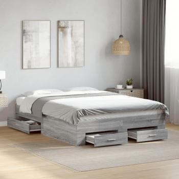 Cama con cajones de madera ingeniería gris Sonoma 120x200 cm
