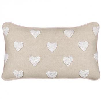 Cojín Decorativo Beige de Algodón 30 x 50 cm con Bordado de Corazones Gazania