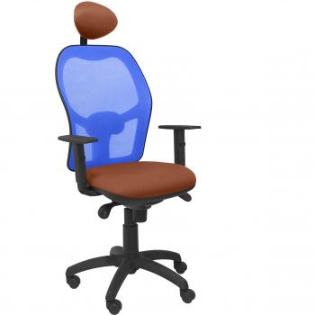 PIQUERAS Y CRESPO Modelo Jorquera - Silla de oficina ergonómica con mecanismo sincro, brazos regulables y ajustable en altura - Respaldo de malla transpirable en color azul y asiento tapizados en tejido BALI color marrón