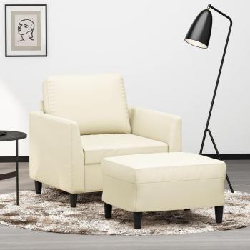Sillón con taburete de cuero sintético color crema 60 cm Vidaxl