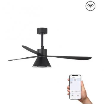 Ventilador de techo inteligente negro con luz LED Amelia, 6 velocidades, diámetro 1320mm