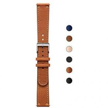 Withings Pulseras deportivas de piel de calidad para los relojes Steel HR, Steel HR Sport, Move ECG, Move y Steel [Exclusiva Amazon], Marrón - Hebilla plateada - Con puntadas, Cuero 18 mm