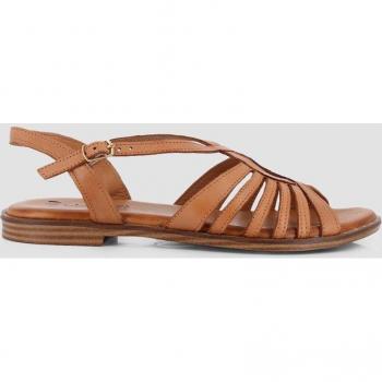 Sandalias planas de mujer de piel con tiras marrones Blogger BANUS 81476