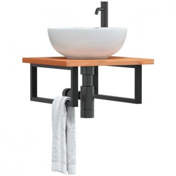 Estante de lavabo de pared de acero y madera maciza de haya Vidaxl Marrón