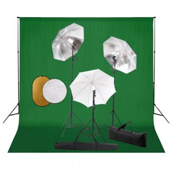 Kit de Estudio Fotográfico Día y Noche con lámparas, sombrillas, fondo y reflector
