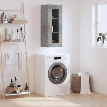 Armario de pared moderno gris hormigón 34,5x34x90 cm con puertas y cajón de madera para salón, mueble de almacenaje auxiliar