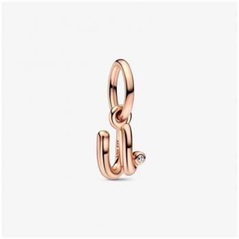 Pandora Moments Rose Gold Letter U Script Alphabet Charm with Zirconia