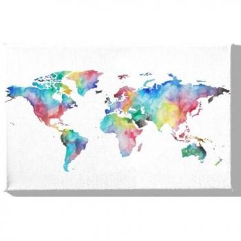 Epikasa - Impresión sobre Lienzo Mapa del Mundo, 6, Poliéster, Madera, Multicolor, 70x3x45 cm