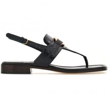 Ferragamo Women's Gancini Leather Thong Sandals in Black, Size 5, 01G998